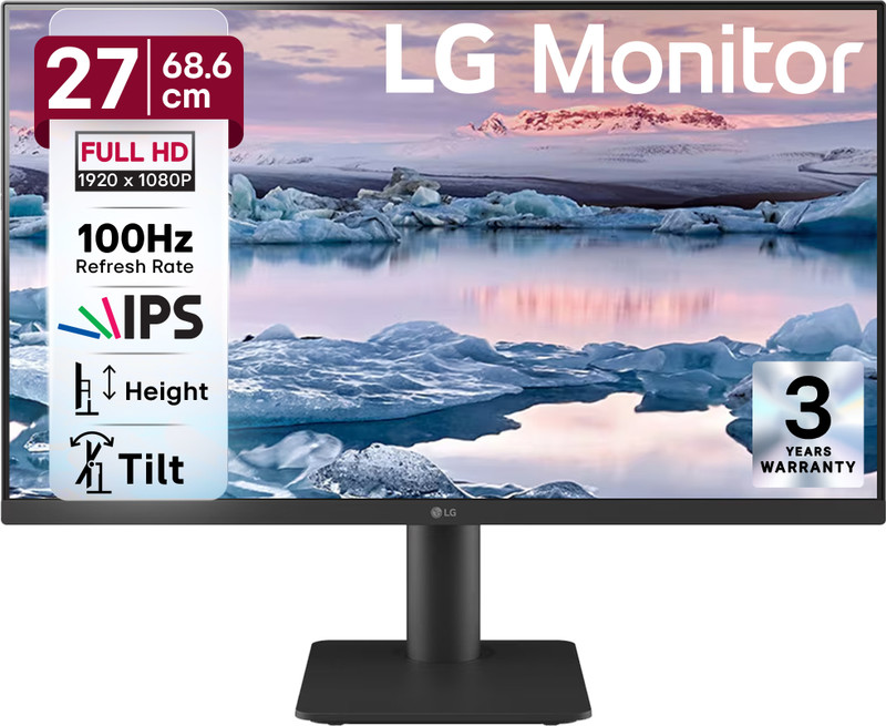 LG 68.58 cm (27 inch) Full HD LED Backlit IPS Panel with OnScreen Control, Black Stabilizer, DAS, Crosshair, HDMI X 2, Built-in Speaker, Tilt/Height Adjustable Stand, Virtually Borderless Design Monitor (27MS550-BB.ATREMVN)(Response Time: 5 ms, 100 Hz Refresh Rate)