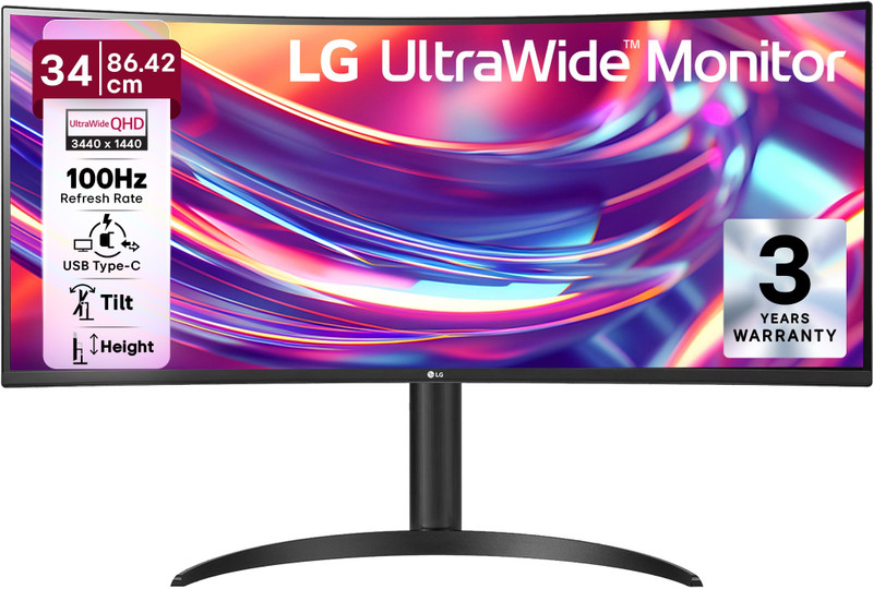 LG ULTRAWIDE 86.36 cm (34 inch) Curved WQHD VA Panel Gaming Monitor (34WR55QK-B.ATR)(Response Time: 5 ms, 100 Hz Refresh Rate)