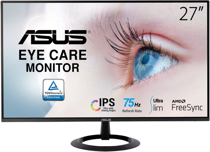 ASUS 68.58 cm (27 inch) Full HD IPS Panel with TUV Certified Eye Care Technology, Flicker Free, Exclusive GamePlus Modes, Low Blue Light UltraSlim Monitor (VZ27EHE)(AMD Free Sync, Response Time: 1 ms, 75 Hz Refresh Rate)