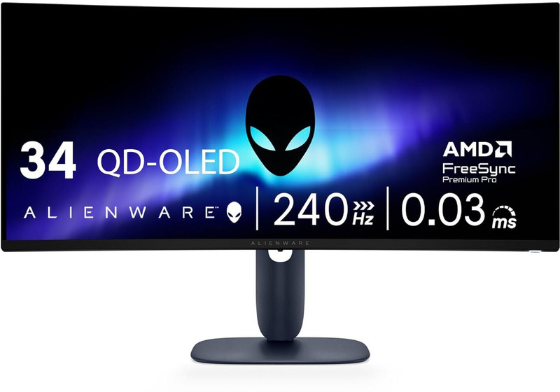 DELL Alienware 34" 1800R CURVE QUANTAM DOT-OLED - AW3425DW 86.36 cm (34 inch) Curved UWQHD OLED Panel Gaming Monitor ((3440 x 1440), 99.30% DCI-P3 (CIE 1976), VESA AdaptiveSync,HDR TrueBlack 400)(AMD Free Sync, Response Time: 0.03 ms, 240 Hz Refresh Rate)