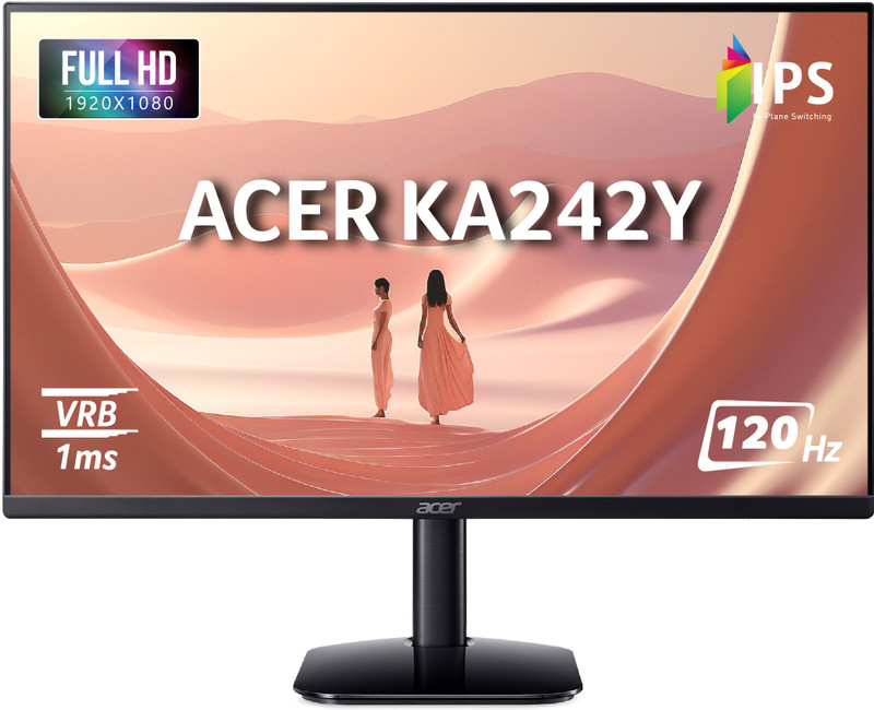 Acer 60.45 cm (24 inch) Full HD LED Backlit IPS Panel with 6 axis Color Adjustment, 2X2W Inbuilt Speakers, Display Widget, VisionCare, ENERGY STAR Certified, Robust Stand Monitor (KA242Y)(Frameless, AMD Free Sync, Response Time: 1 ms, 120 Hz Refresh Rate)