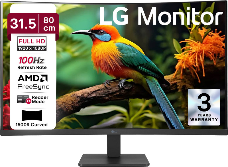 LG 80.01 cm (32 inch) Curved Full HD LED Backlit VA Panel with HDMI X 2, VGA, Headphone Out, Reader Mode, Flicker Safe, Tilt Adjustable, 3-Side Virtually Borderless Monitor (32MR50C-BB.CTRVMR)(AMD Free Sync, Response Time: 1 ms, 100 Hz Refresh Rate)