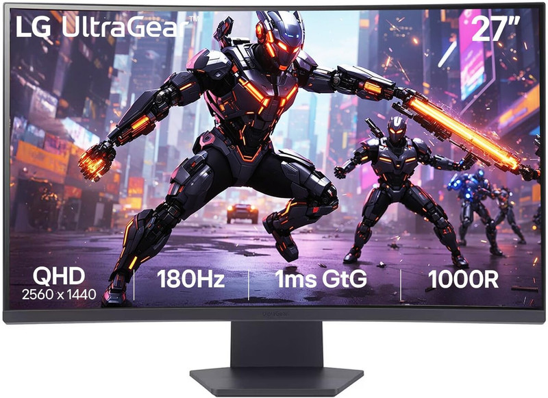LG ULTRAGEAR 1000R 68.58 cm (27 inch) Curved Quad HD LED Backlit VA Panel Gaming Monitor (27GS60QC-(2560 x 1440), HDR10, 99% sRGB, HDMIx2 Display Port, Vesa Certified)(AMD Free Sync, Response Time: 1 ms, 180 Hz Refresh Rate)