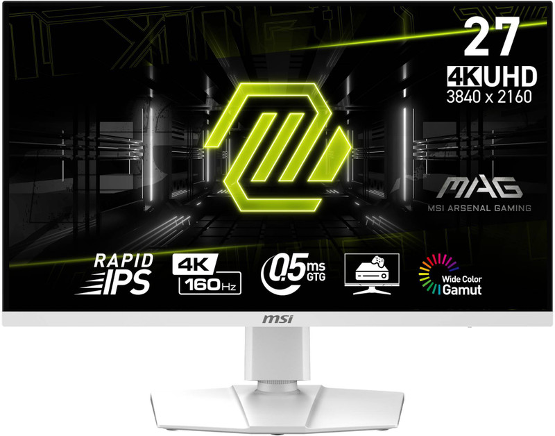 MSI 68.58 cm (27 inch) 4K Ultra HD IPS Panel with Anti-Flicker Technology, 133% SRGB, Height Adjustable Stand, Flat Gaming Monitor (MAG 274URFW)(AMD Free Sync, Response Time: 0.5 ms, 160 Hz Refresh Rate)