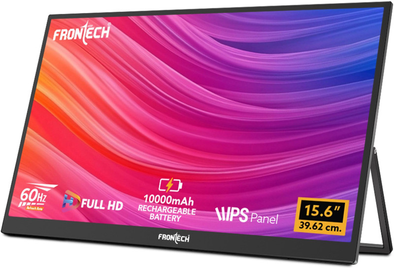Frontech - 39.62 cm (16 inch) Full HD IPS Panel Monitor (Portable LED Monitor – 10000mAh Rechargeable Battery, Adjustable Stand)(Adaptive Sync, Response Time: 20 ms, 60 Hz Refresh Rate)