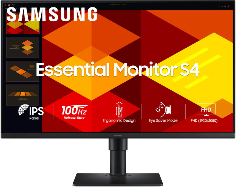 Samsung Essential Series S4 68.58 cm (27 inch) Full HD LED Backlit IPS Panel with Display Port, HDMI, USB Hub, USB-B Upstream Port, Height Adjustable Stand Flat Monitor (LS27D400GAWXXL)(Response Time: 5 ms, 100 Hz Refresh Rate)