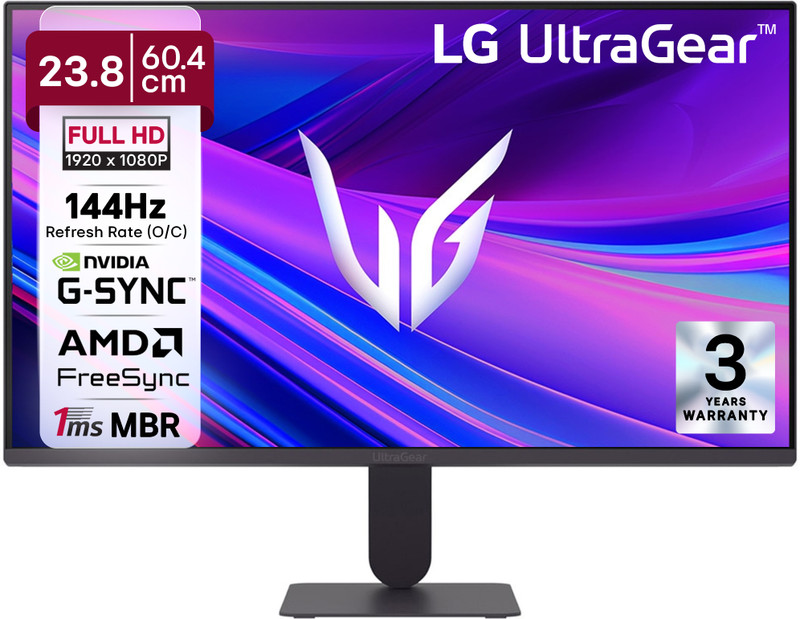 LG UltraGear 60.96 cm (24 inch) Full HD IPS Panel 24-inch FHD (1920x1080) IPS display, 120Hz (O/C 144Hz) refresh rate / 1ms MBR, NVIDIA G-SYNC Compatible / AMD FreeSync Premium Pro Monitor (24G411A-BB.ATREMVL)(NVIDIA G Sync, Response Time: 5 ms, 144 Hz Refresh Rate)