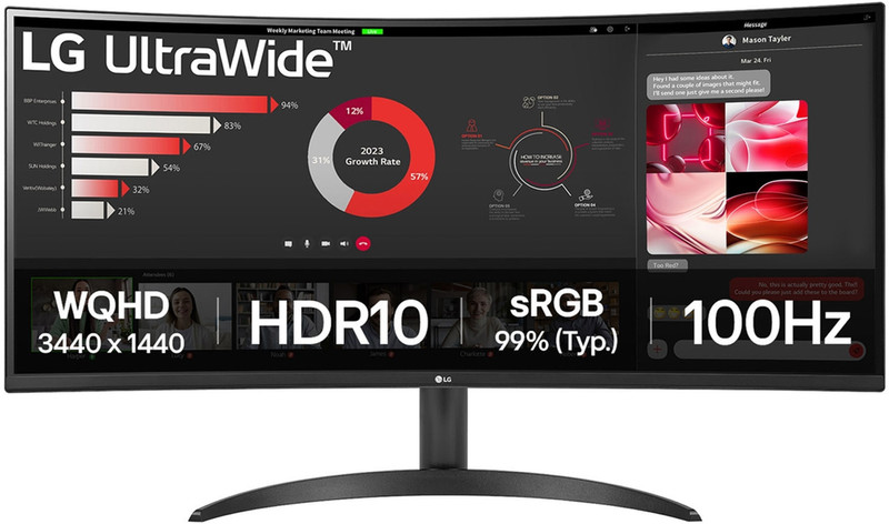 LG UltraWide 86.36 cm (34 inch) Curved WQHD VA Panel with sRGB 99%(Typ), HDR10, Dual Controller, Picture-By-Picture Feature, Flicker Safe, Smart Energy Saving, HDMI, DisplayPort, Headphone Out,Tilt Adjustable Monitor (34WR50QK-BL.ATRDMKN)(Response Time: 1 ms, 100 Hz Refresh Rate) - 43% off at DetectaDeal