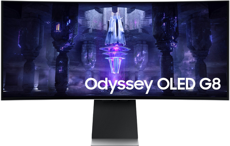 Samsung Odyssey G9 86.36 cm (34 inch) Curved UWQHD OLED Panel with HDR10+, Gaming, Speaker, IoT Hub, Voice Assistants, Height Adjustable Stand, Neo Quantum Processor, OLED Safeguard, Smart Gaming Monitor (LS34BG850SWXXL)(AMD Free Sync, Response Time: 0.1 ms, 175 Hz Refresh Rate)