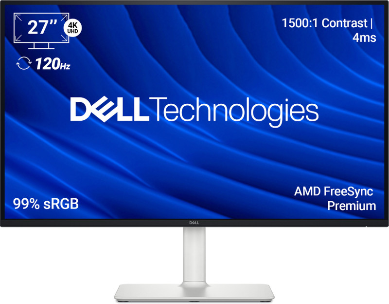 DELL S Series 68.58 cm (27 inch) 4K Ultra HD LED Backlit IPS Panel with USB Type-C Port, HDR10, 99% SRGB, 1500:1 Contrast Ratio, 300 nits Brightness, Dual 5W Speakers, HDMI X 2, DP 1.4, Height/Tilt/Pivot/Swivel Adjustable Monitor (S2725QC)(AMD Free Sync, Response Time: 4 ms, 120 Hz Refresh Rate)