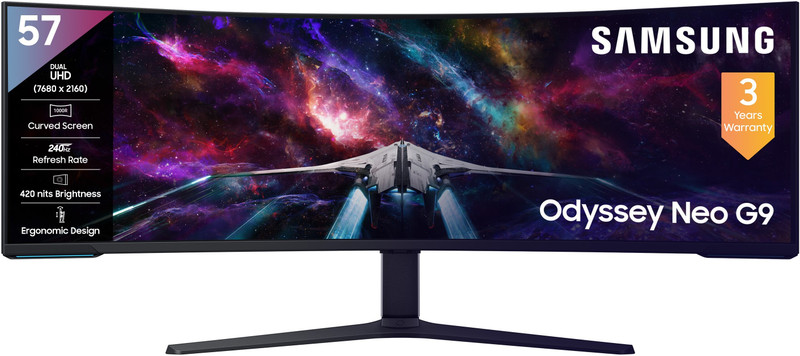 Samsung Odyssey Neo G9 144.81 cm (57 inches) Curved DUHD VA Panel with HDR10+, Quantum Mini LED, USB, DP, HDMI Ports, Height Adjustable Stand Gaming Monitor (LS57CG950NWXXL)(AMD Free Sync, Response Time: 1 ms, 240 Hz Refresh Rate)