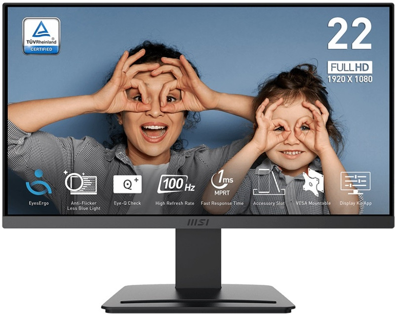 MSI 54.48 cm (22 inch) Full HD VA Panel with EyesErgo Technology, VESA Mountable, 99% SRGB, Anti-Flicker, Eye-Q Check, Tilt Adjustable Business Monitor (MP223 E2)(Adaptive Sync, Response Time: 1 ms, 100 Hz Refresh Rate)