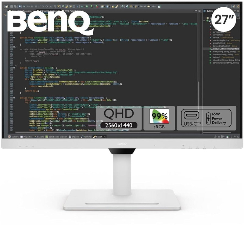 BenQ GW 68.58 cm (27 inch) Quad HD LED Backlit IPS Panel Height Adjustable, 99% Srgb, Eye Safe Certified, Brightness Intelligence, 2Wx2 Noise Filter Speakers, USB-Cwith 65W PD, HDMI, DP, USB Hub, Coding Mode, suitable for Coders & Programmers, Daisy Chain Monitor (GW2790QT)(Response Time: 5 ms, 75 H