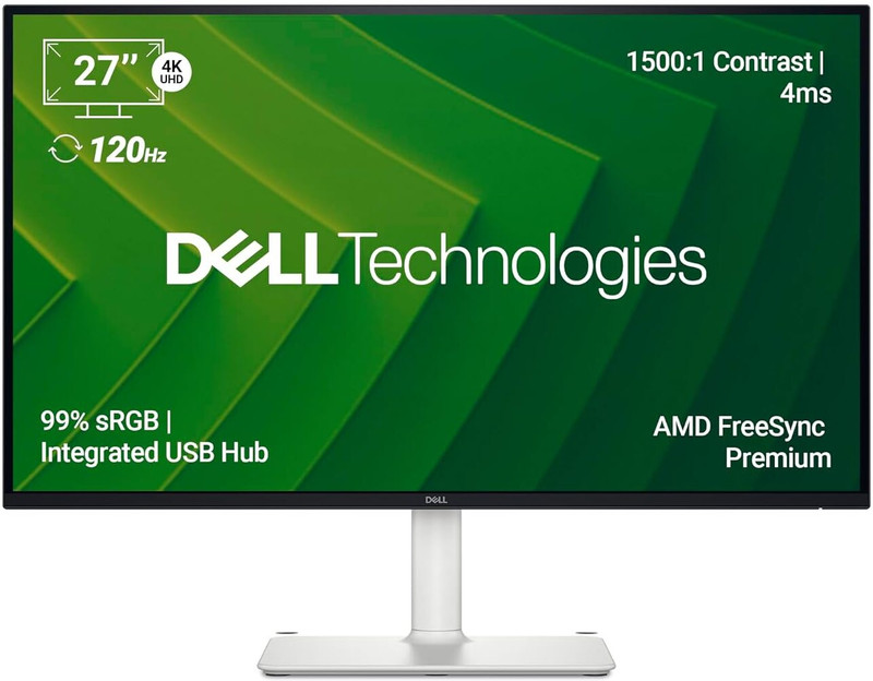 DELL S SERIES S2725QC WITH USB-C 68.58 cm (27 inch) 4K Ultra HD IPS Panel Monitor (Contrast 1,500:1| Height,Pivot & Swivel |2XHDMI,USB-C 65W PD| 2 *5W Spk|99% SRGB)(Frameless, AMD Free Sync, Response Time: 4 ms, 120 Hz Refresh Rate)