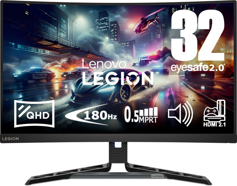 Lenovo 80.01 cm (32 inch) Curved Quad HD VA Panel with 99% sRGB, 1500R Curvature, 3Wx2 Speakers, 2xHDMI 2.1 TMDS, 1xDP 1.4, Tilt/Swivel/Pivot/Height Adjustable Gaming Monitor (Legion R32qc-30)(AMD Free Sync, Response Time: 0.5 ms, 180 Hz Refresh Rate)