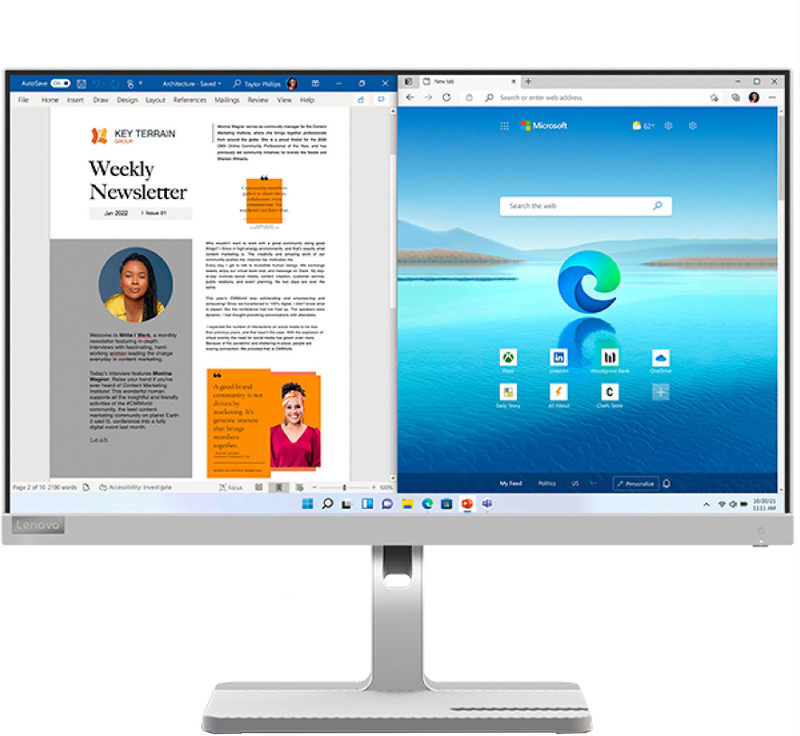 Lenovo L-Series 60.96 cm (24 inch) Full HD IPS Panel with HDMI, USB-C Port, 3Wx2 Speakers, HDMI, VGA, Tilt/Swivel/Pivot/Height Adjustable Stand UltraSlim Monitor (L24m-40)(AMD Free Sync, Response Time: 4 ms, 100 Hz Refresh Rate)