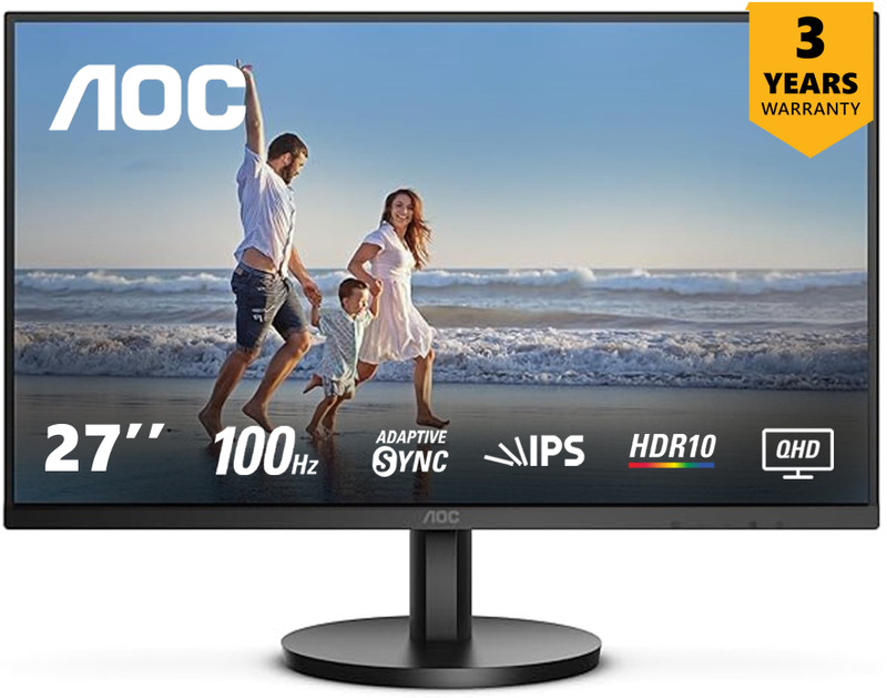 AOC 68.58 cm (27 inch) Quad HD LED Backlit IPS Panel Monitor (Q27B3S2)(Adaptive Sync, Response Time: 1 ms, 100 Hz Refresh Rate)