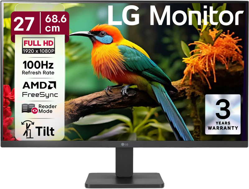 LG 60.45 cm (24 inch) Full HD IPS Panel with 3-Side Borderless Display,Tilt-able Stand, Black Stabilizer, OnScreen Control, Ergo Design Monitor (24MR400-BA.CTRRMV)(AMD Free Sync, Response Time: 5 ms, 60 Hz Refresh Rate)