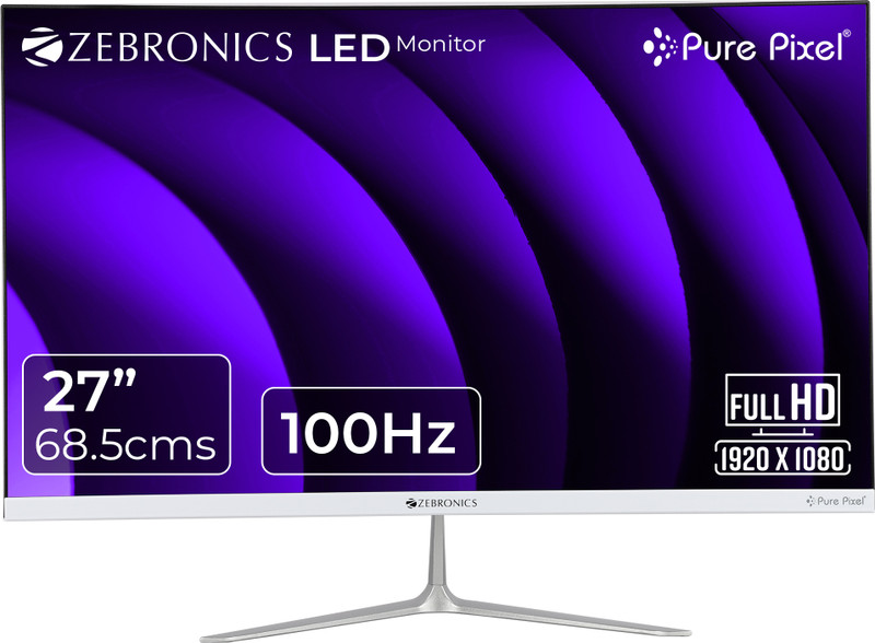 ZEBRONICS 68.58 cm (27 inch) Full HD LED Backlit IPS Panel Monitor (Zeb-SA127 -68.5cm-100Hz (White))(Response Time: 14 ms, 100 Hz Refresh Rate)