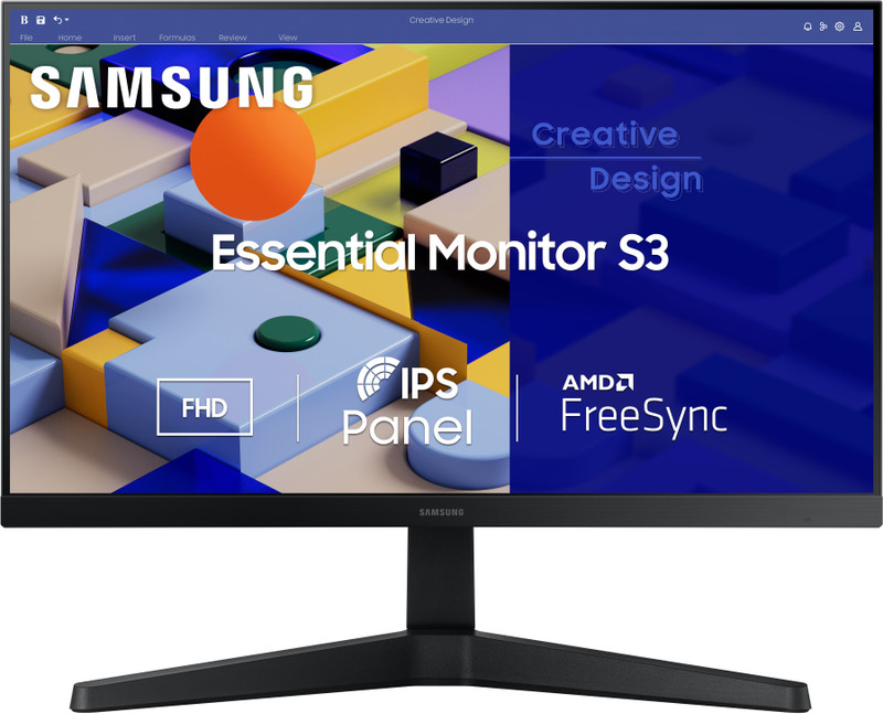 Samsung Essential Monitor S3 55.88 cm (22 inch) Full HD LED Backlit IPS Panel Monitor (LS22C310EAWXXL)(Frameless, AMD Free Sync, Response Time: 5 ms, 75 Hz Refresh Rate)