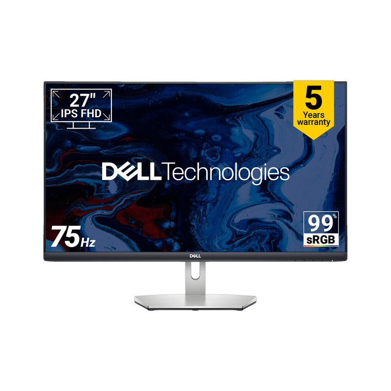 DELL S Series 68.58 cm (27 inch) Full HD LED Backlit IPS Panel with 5-Years warranty, 99% sRGB, Low Blue Light technology,HDMI x2, Tilt adjustment, Contrast Ratio 1000:1, 300 nits Brightness, Display Manager, 3-sided Bezel-less Monitor (S2721HNM / S2721HN)(AMD Free Sync, Response Time: 4 ms, 75 Hz R