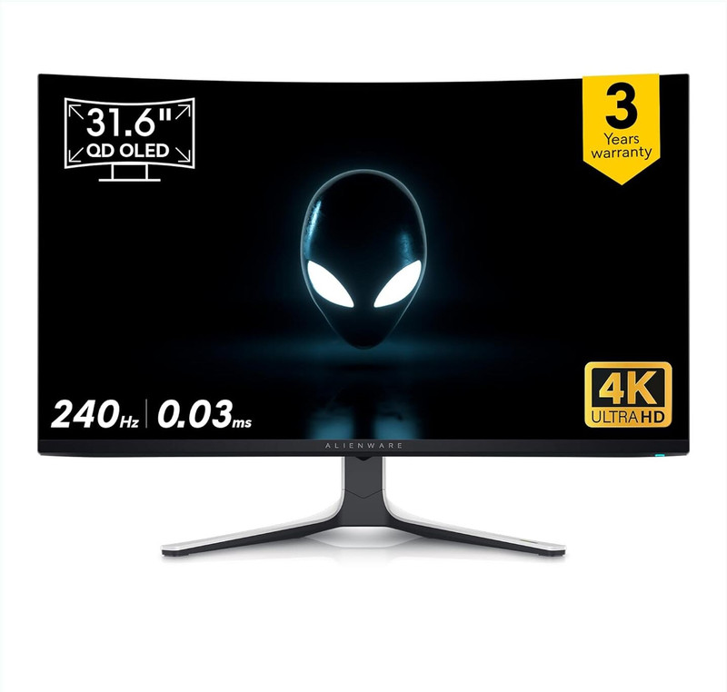 DELL Alienware AW3225QF 1700R Curve QUANTAM DOT OLED 81.28 cm (32 inch) Curved 4K Ultra HD OLED Panel Gaming Monitor (Anti-Reflection,1.07B Color,1x DP1.4, 2x HDMI 2.1, 5x USB 3.2 Gen 1)(Frameless, NVIDIA G Sync, Response Time: 0.03 ms, 240 Hz Refresh Rate)