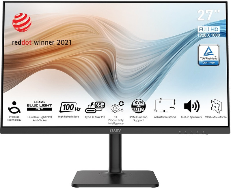MSI 68.58 cm (27 inch) Full HD IPS Panel with Eye-Friendly Technology, 4-Way Adjustable Stand, Built-in Speakers, HDR Ready Office Monitor (MD272XP)(Adaptive Sync, Response Time: 1 ms, 100 Hz Refresh Rate)