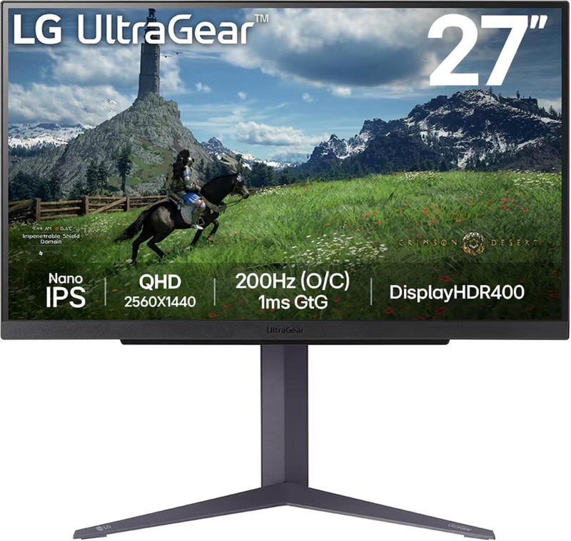 LG ULTRAGEAR NANO IPS 68.58 cm (27 inch) Quad HD LED Backlit IPS Panel Gaming Monitor (27GS85Q-(2560x1440),G-SYNC Compat.,HDR10,sRGB 99%,Height/Pivot,HDMI,DP,USB PORTS)(AMD Free Sync, Response Time: 1 ms, 200 Hz Refresh Rate)
