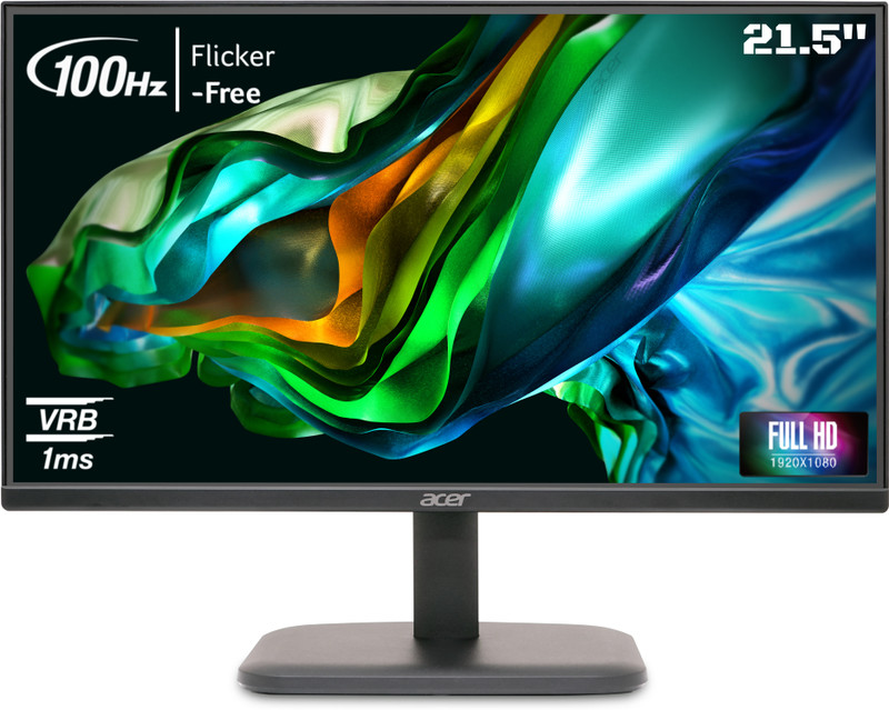 Acer 54.61 cm (22 inch) Full HD LED Backlit IPS Panel with 99% sRGB, HDMI & VGA Ports, Eye Care Monitor (EK220Q)(AMD Free Sync, Response Time: 1 ms, 100 Hz Refresh Rate)