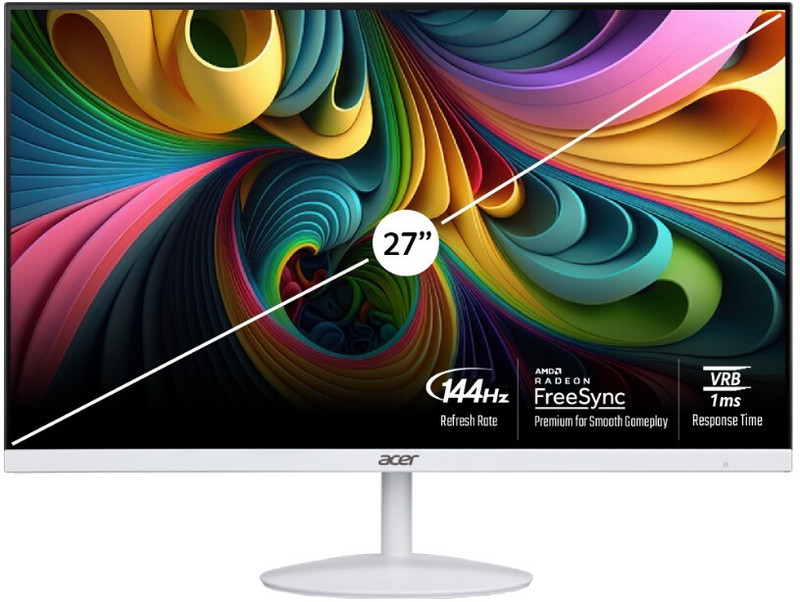 Acer SA272 P1 68.58 cm (27 inch) Full HD LED Backlit IPS Panel with Zero Frame, 1xHDMI 1xVGA, Stereo Speakers, Eco Display, Eye Care Monitor (SA272)(AMD Free Sync, Response Time: 1 ms, 144 Hz Refresh Rate)