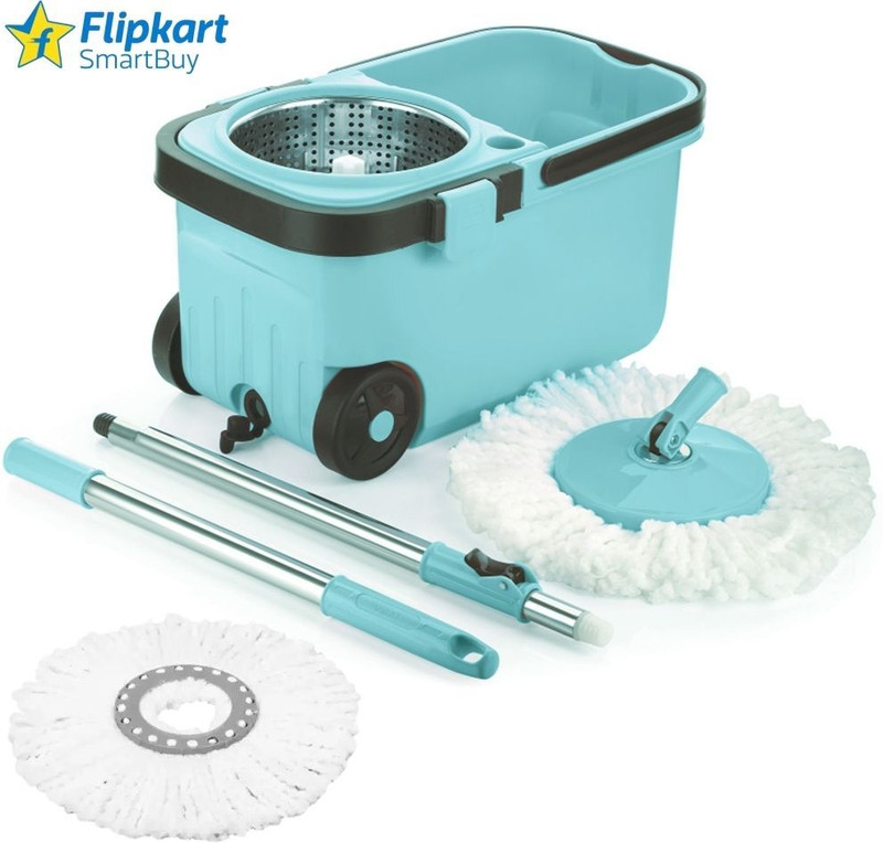 Flipkart SmartBuy 360 Degree Bucket Mop with Steel Spinner 2 Refill Mop Set of 1 Mop Set(Blue)