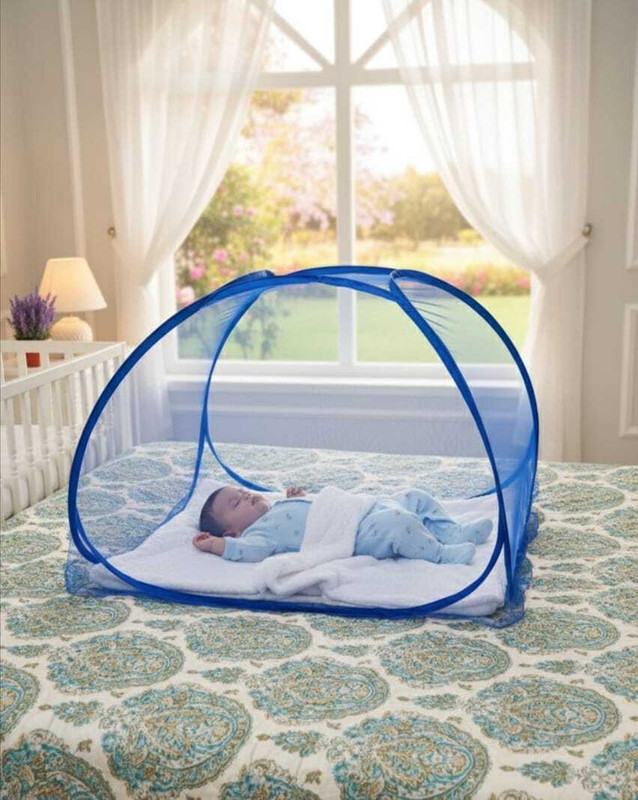 Ajejaj Blue Foldable Baby Mosquito Net - Pop-Up Design, Portable & Soft Mesh Fabric Polyester Kids Mosquito Net(Blue, Tent)