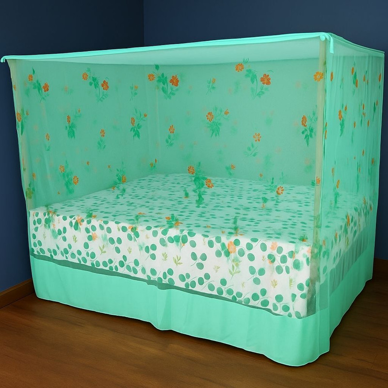 Parbhez Handloom 6X7 Printed Mosquito Net Polyester Washable Infants Mosquito Net(Green, Bed Box)