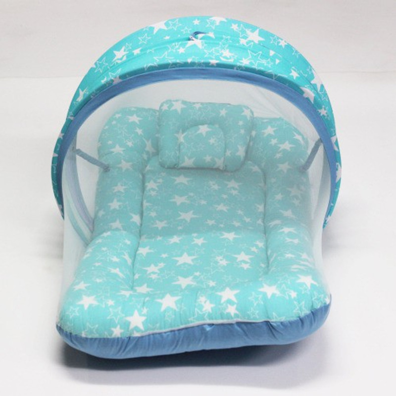 Kradyl Kroft Turquoise Star Bassinet Style Mosquito Net Bedding for Infants Cotton Washable Kids Mosquito Net(Turquoise Star, Bed Box)