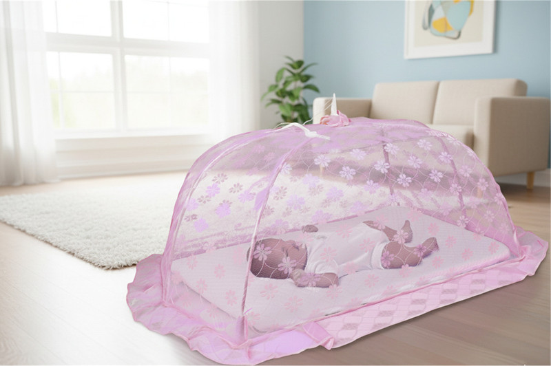 ZIMBLE Baby Umbrella Mosquito Net | Cotton, Washable, Kids Crib & Bed Protection Nylon Washable Kids Mosquito Net(Pink, Frame Hung)
