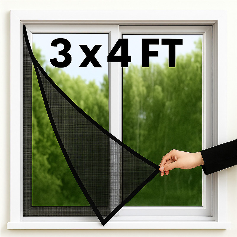 RiKE EasyFix™ Mosquito Net for Windows – 3x4 FT Insect Protection Screen Nylon Washable Infants Mosquito Net(Black, Frame Hung)