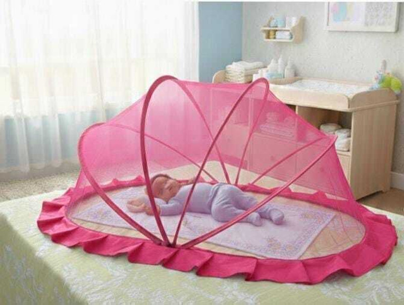 simran Portable Popup Baby Mosquito Net – Foldable Infant Crib with Breathable Mesh HDPE - High Density Poly Ethylene Washable Infants Mosquito Net(Pink, Tent)