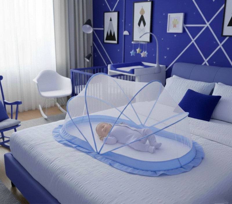 WA ENTERPRISEE Foldable Baby Mosquito Net Light Blue Color (0 to 24 Months Old Baby) Nylon Washable Kids Mosquito Net(Light Blue, Tent)