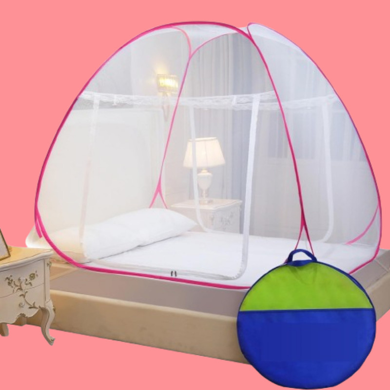 VXHAENTERPRISE Portable Bed Mosquito Net with Zipper Entry Pink Polyester Washable Kids Mosquito Net(Pink, Tent)