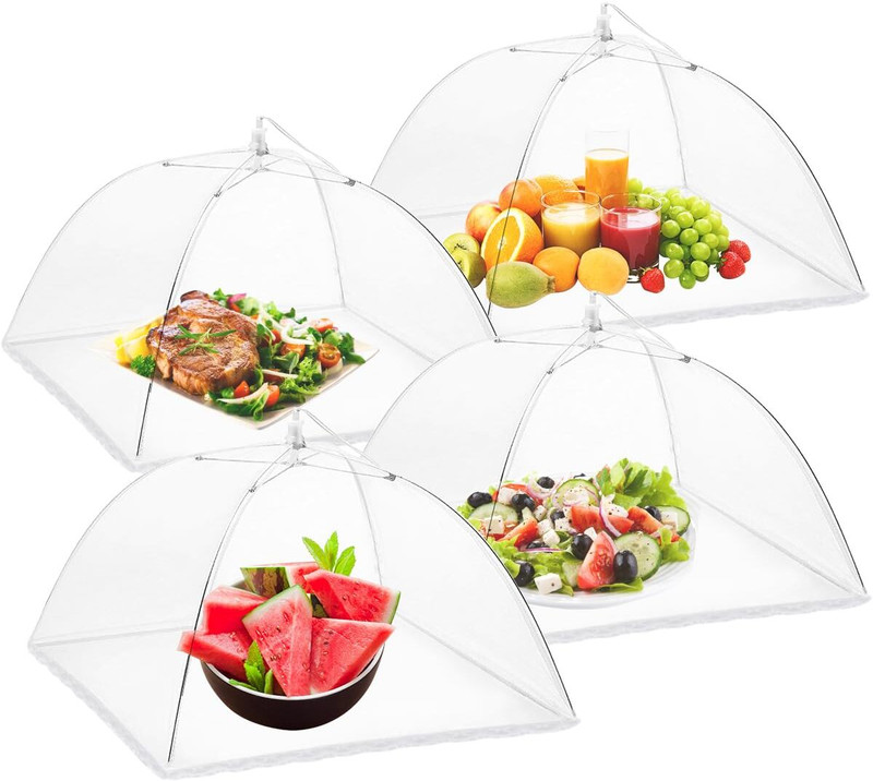 aerrowquick 4 Pack Food Cover Tents Reusable and Collapsible Screen Net Protectors 18 inch Lid Set, Pack of 4(Polyester)