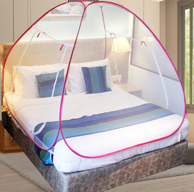 KHANJAN FASHION FAB WHITE mosquito net double mosquito net cloth machardani double bed cotton folda Polyester Washable Kids Mosquito Net(White and Pink, Tent)