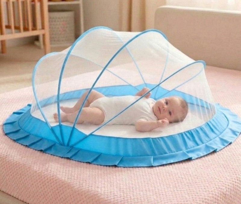 Monoenterprise MBWSB_FANCY Polyester Washable Kids Mosquito Net(White and Sky blue, Tent)