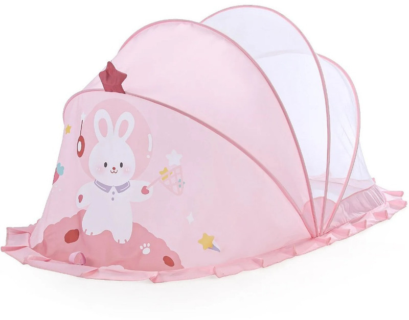 Kolar Bunny Print Bottomless Net for Infants (0-24 Months) Safe & Easy Sleep Solution Polyester Washable Infants Mosquito Net(Pink, Tent)