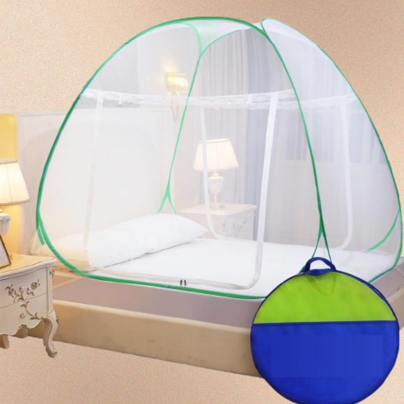 VXHAENTERPRISE Instant Pop Up Bed Mosquito Net with Zipper Door Green Polyester Washable Kids Mosquito Net(Green, Tent)