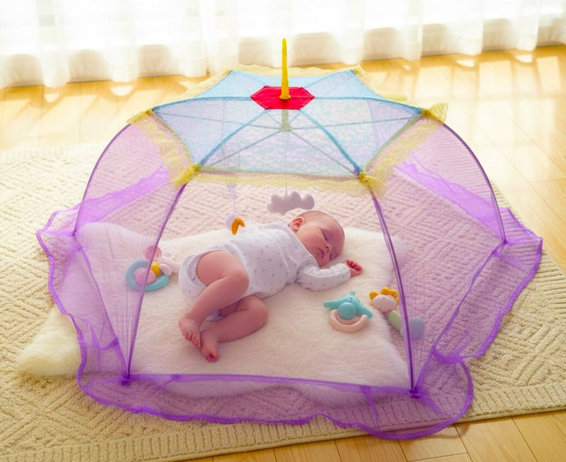 TWINKLE CARE Fancy 6 Stick Round Shape Baby Mosquito Net Polyester Washable Infants Mosquito Net(Lavender, Frame Hung)