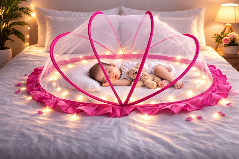 Kiwon New design very soft baby mosquito net Cotton Washable Kids Mosquito Net(deep pink, Tent)