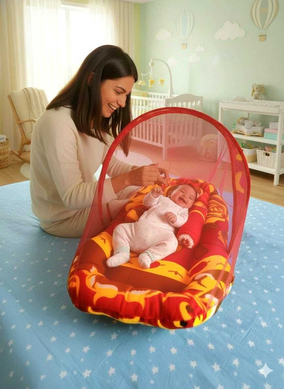 ERSAD ENTERPRISE Soft And Comfortable New Born Baby Bedding With 3 Pillow (0 to12 months) Velvet Cotton Washable Kids Mosquito Net(Red Velvet, Tent)