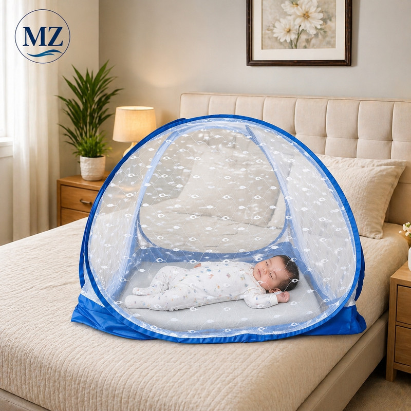 MZ Enterprise New bran protective Sleeping HDPE - High Density Poly Ethylene Washable Kids Mosquito Net(White*Blue, Tent)