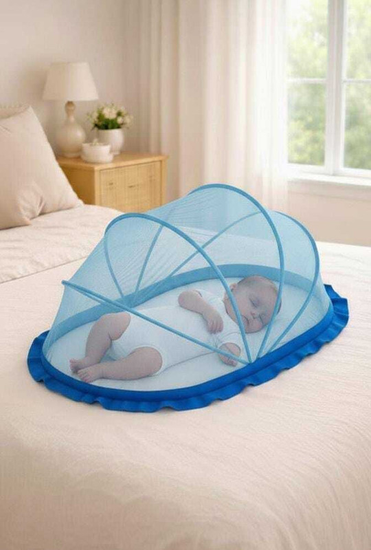 apnamart Portable Popup Baby Mosquito Net – Foldable Infant Crib with Breathable Mesh HDPE - High Density Poly Ethylene Washable Infants Mosquito Net(SKY BLUE, Tent)