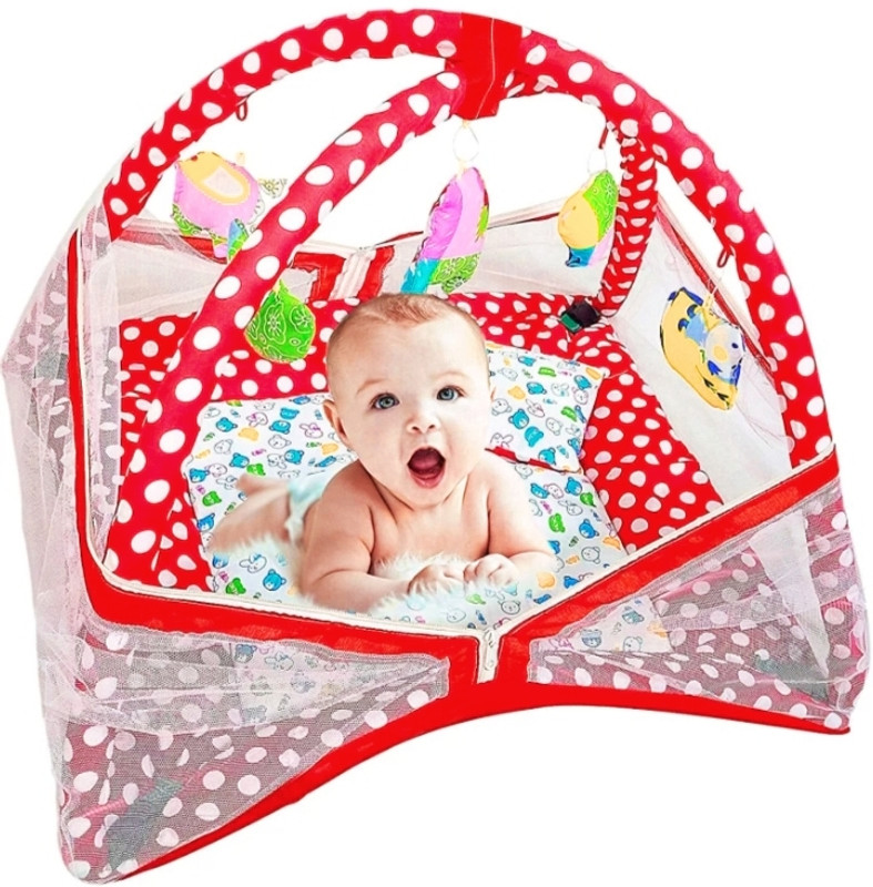 PCT Ellorabells Baby Bedding Gym Crib Red Dot Polka Print Double Layer Mattress Standard Crib(Fabric, Red)